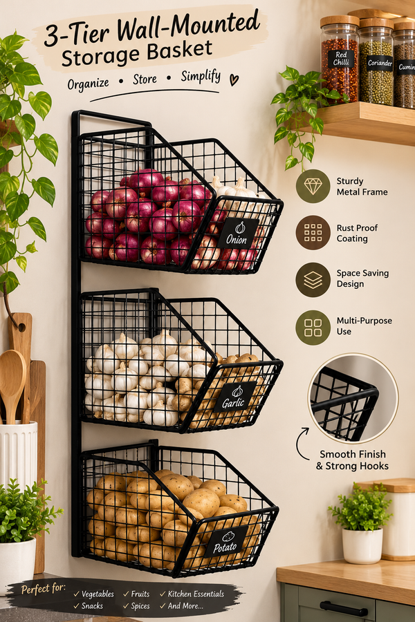 3-Tier Wall-Mounted Vegetable Storage Basket