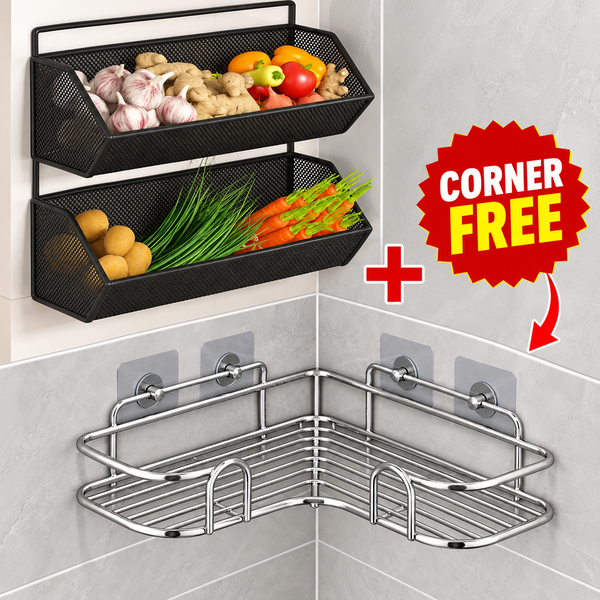 2-Tier Wall Spice Rack + Free Corner Rack | Dekorzo