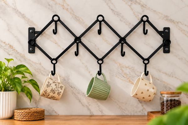 Wall Mounted Mug & Cup Holder Rack – Black