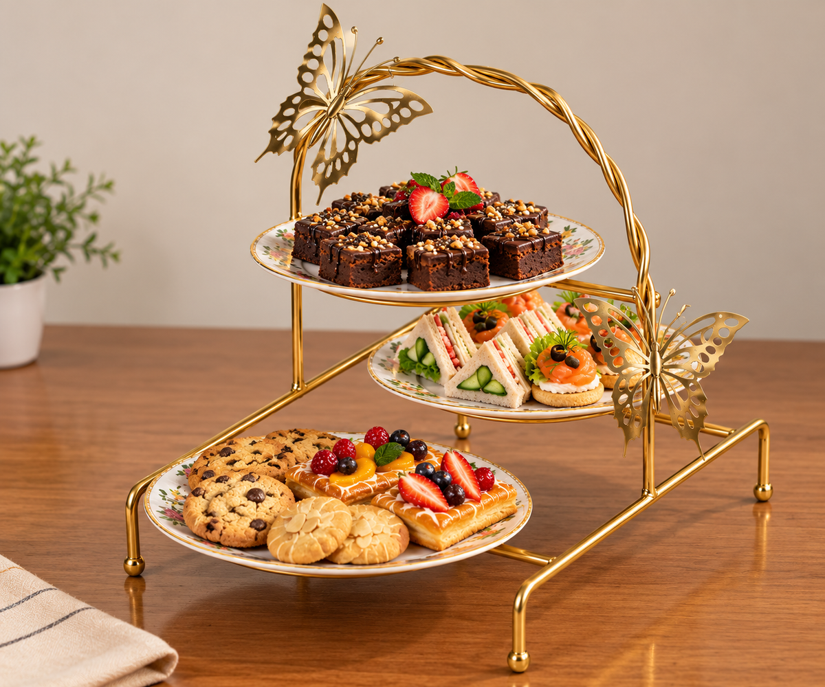 Golden Butterfly 3-Tier Serving Stand
