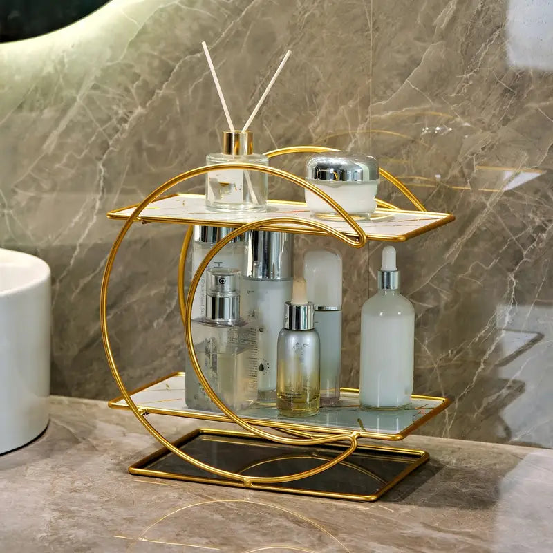 Luxury Golden Cosmetic & Skincare Organizer Rack – 2 Tier