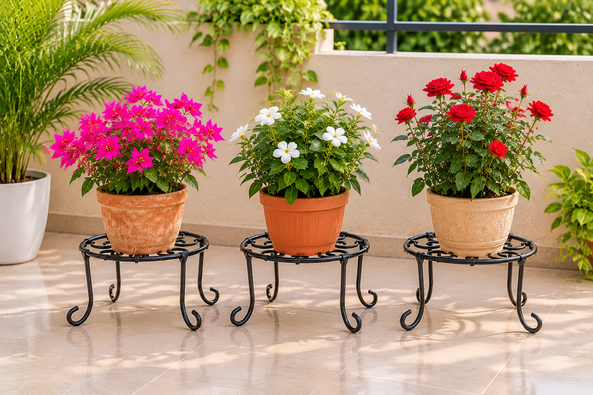 Decorative Black Metal Plant Stands – Scrollwork Iron Pot Holders