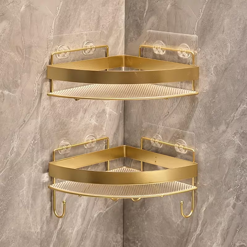 Luxury Golden Corner Bathroom Shelf – 2 Tier