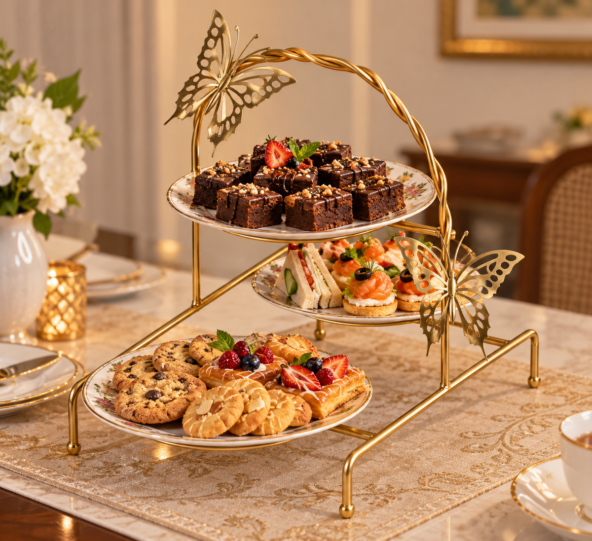 Golden Butterfly 3-Tier Serving Stand