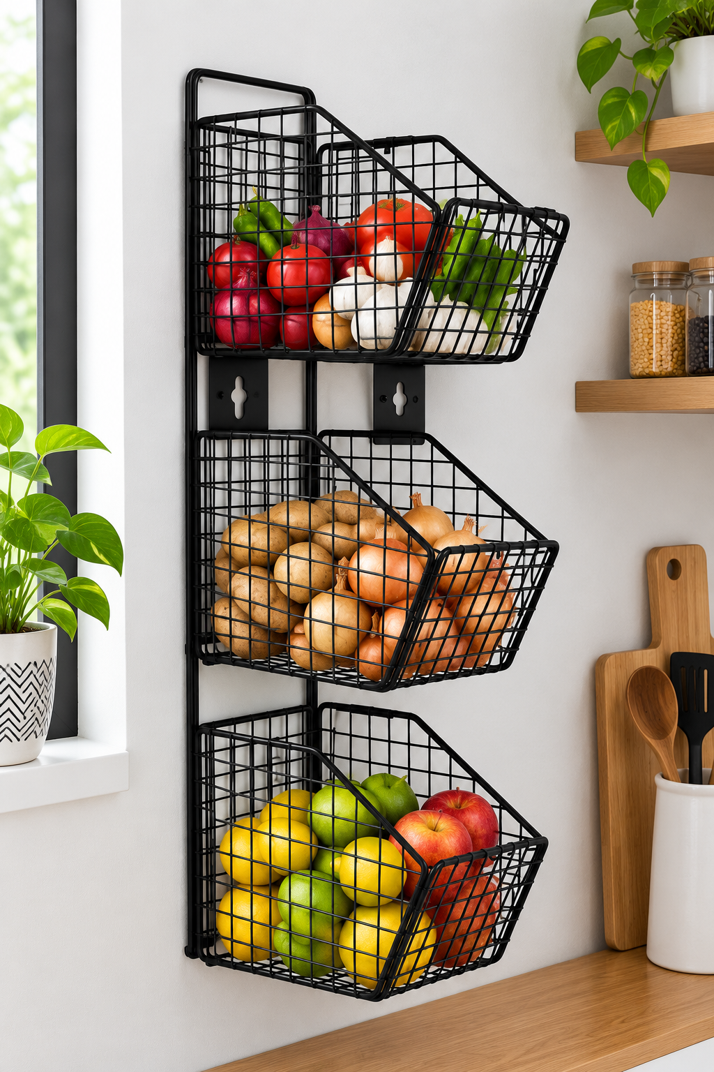 3-Tier Wall-Mounted Vegetable Storage Basket