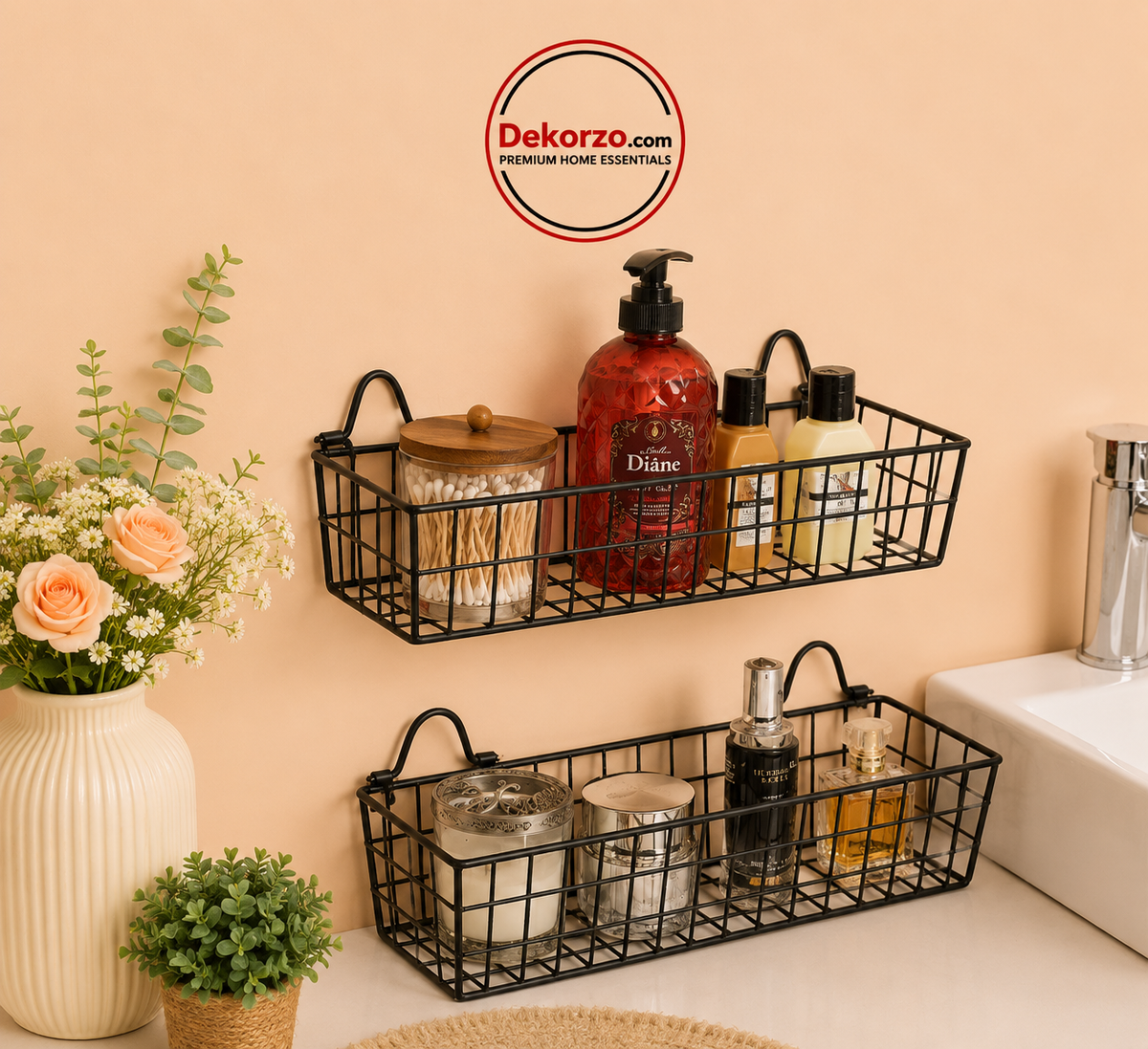 Wall Mounted Storage Baskets, Metal Wire Organizer