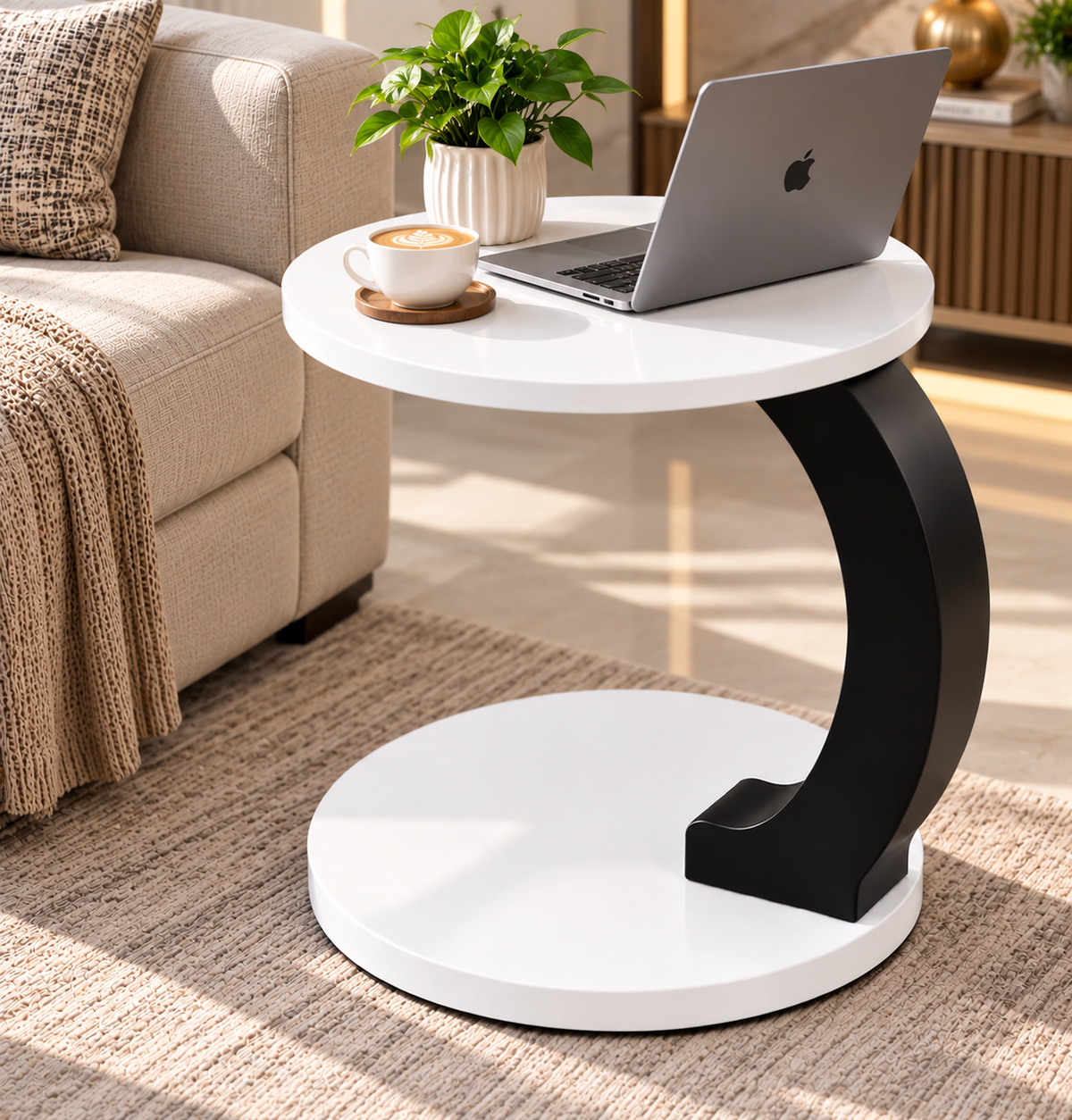 Modern C-Shaped Round Side [ C Table – White ]