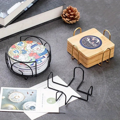 Premium Ceramic Coasters with Metal Holder – Set of 6