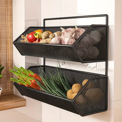 2-Tier Metal Wall Hanging Basket for Kitchen