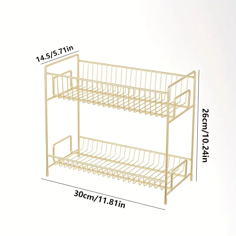 Golden Metal Bathroom Shelf - Elegant Versatile Cosmetic Organizer