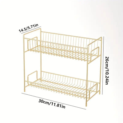 Golden Metal Bathroom Shelf - Elegant Versatile Cosmetic Organizer