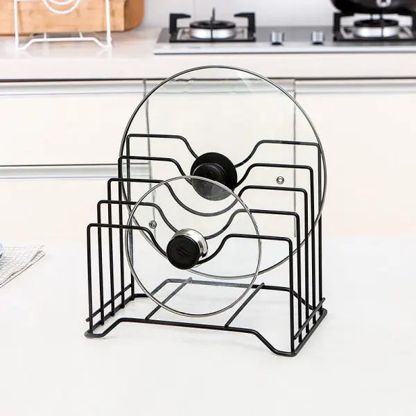 Metal Pot Lid Organizer Rack – Kitchen Countertop & Cabinet Storage Holder