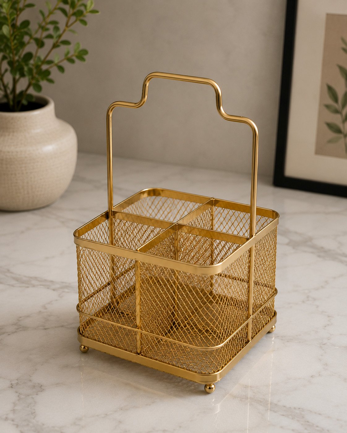 Luxury Gold Mesh Cutlery Holder & Utensil Organizer