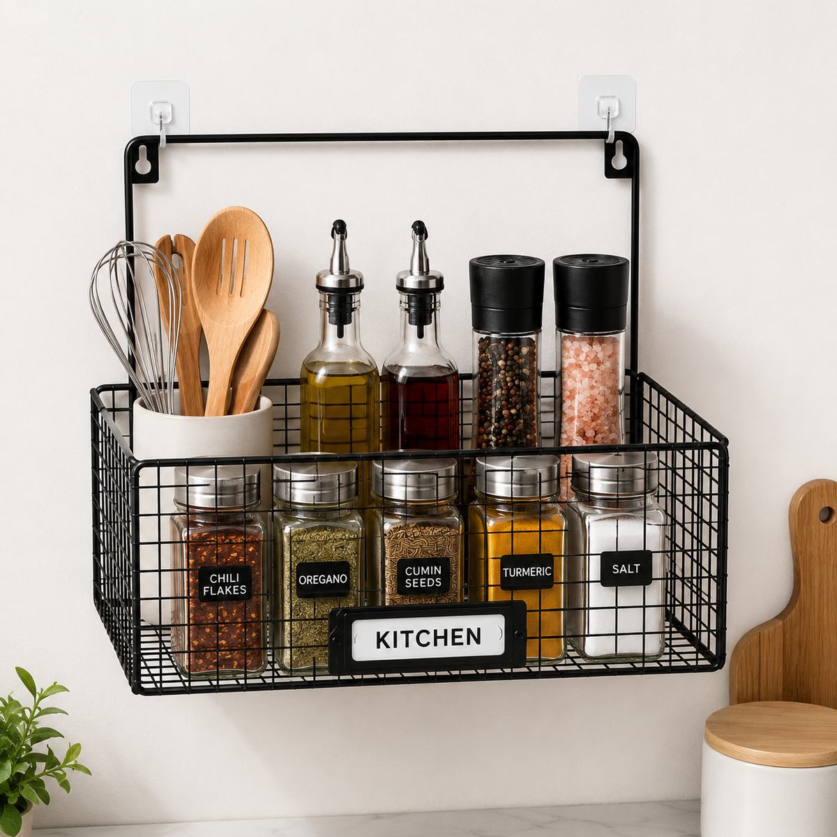 Wall Mounted Multipurpose Metal Storage Basket | No-Drill Organizer