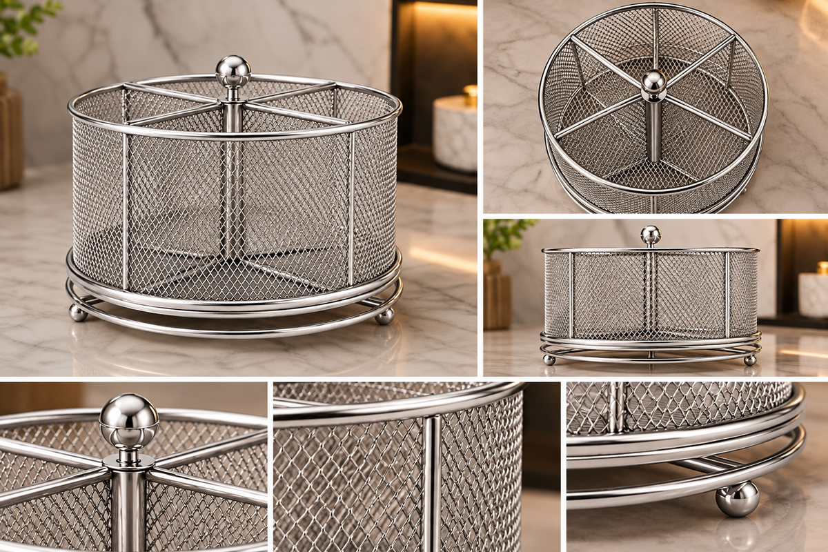 Silver Metal Mesh Cutlery Organizer – Spoon, Fork & Kitchen Utensil Holder