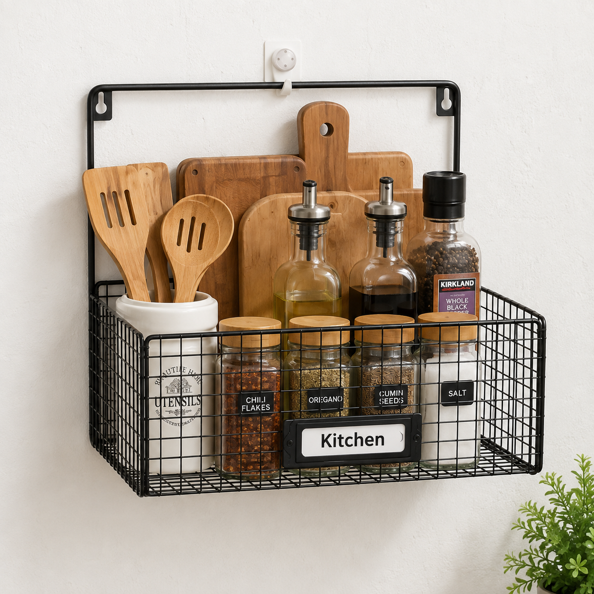 Wall Mounted Multipurpose Metal Storage Basket | No-Drill Organizer