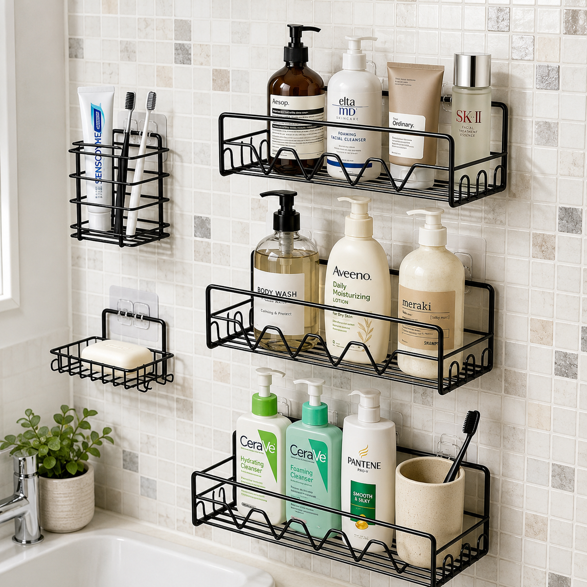 Premium 5-Piece Adhesive Bathroom