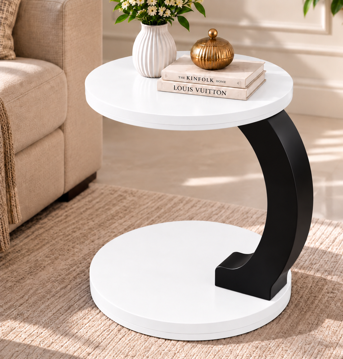 Modern C-Shaped Round Side [ C Table – White ]