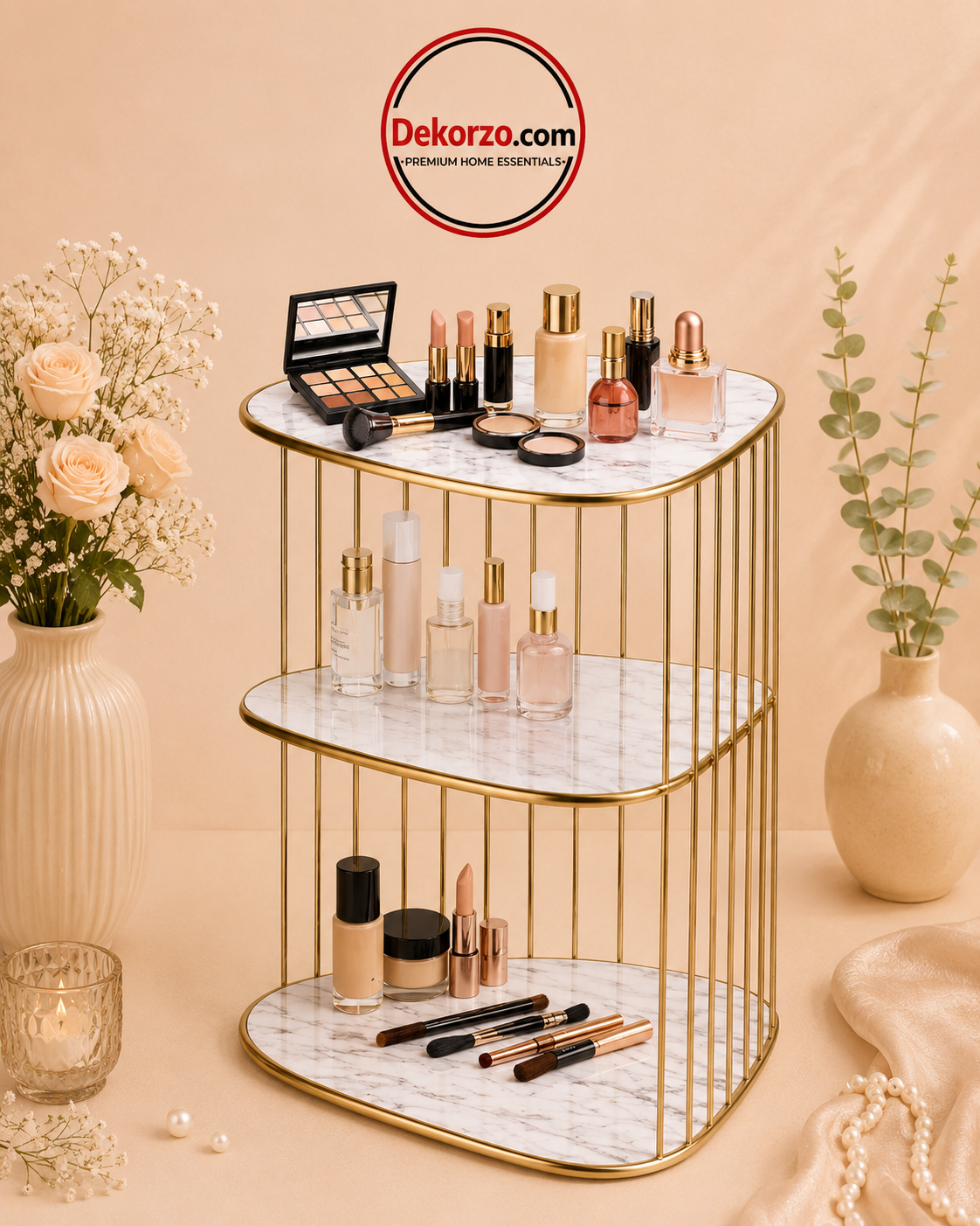 Makeup Rack Organizer 3-Tier Luxury Makeup Organizer Rack – Dekorzo