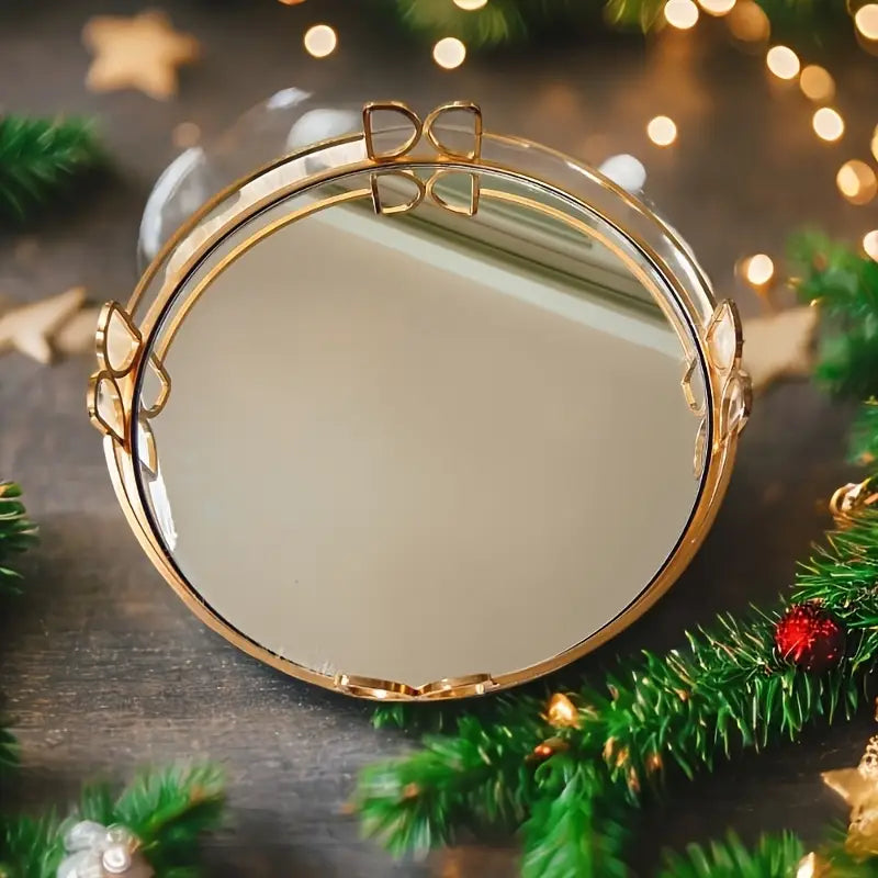 Elegant Golden Oval Mirror Tray – Decorative & Multi-Purpose