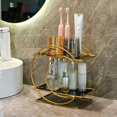 Luxury Golden Cosmetic & Skincare Organizer Rack – 2 Tier