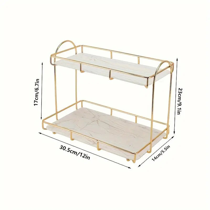 2-Tier Golden Organizer - Space-Saving Bathroom Shelf for Perfume & Cosmetics