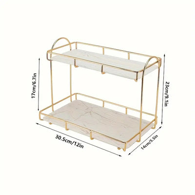 2-Tier Golden Organizer - Space-Saving Bathroom Shelf for Perfume & Cosmetics