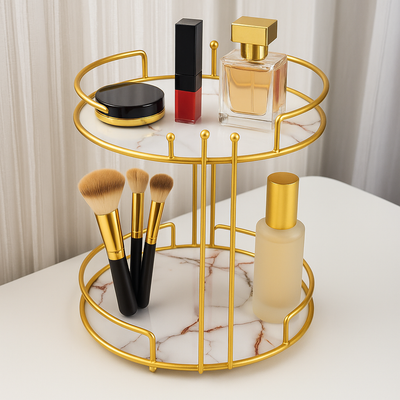 2-Tier Gold & Black Marble makeup organizer