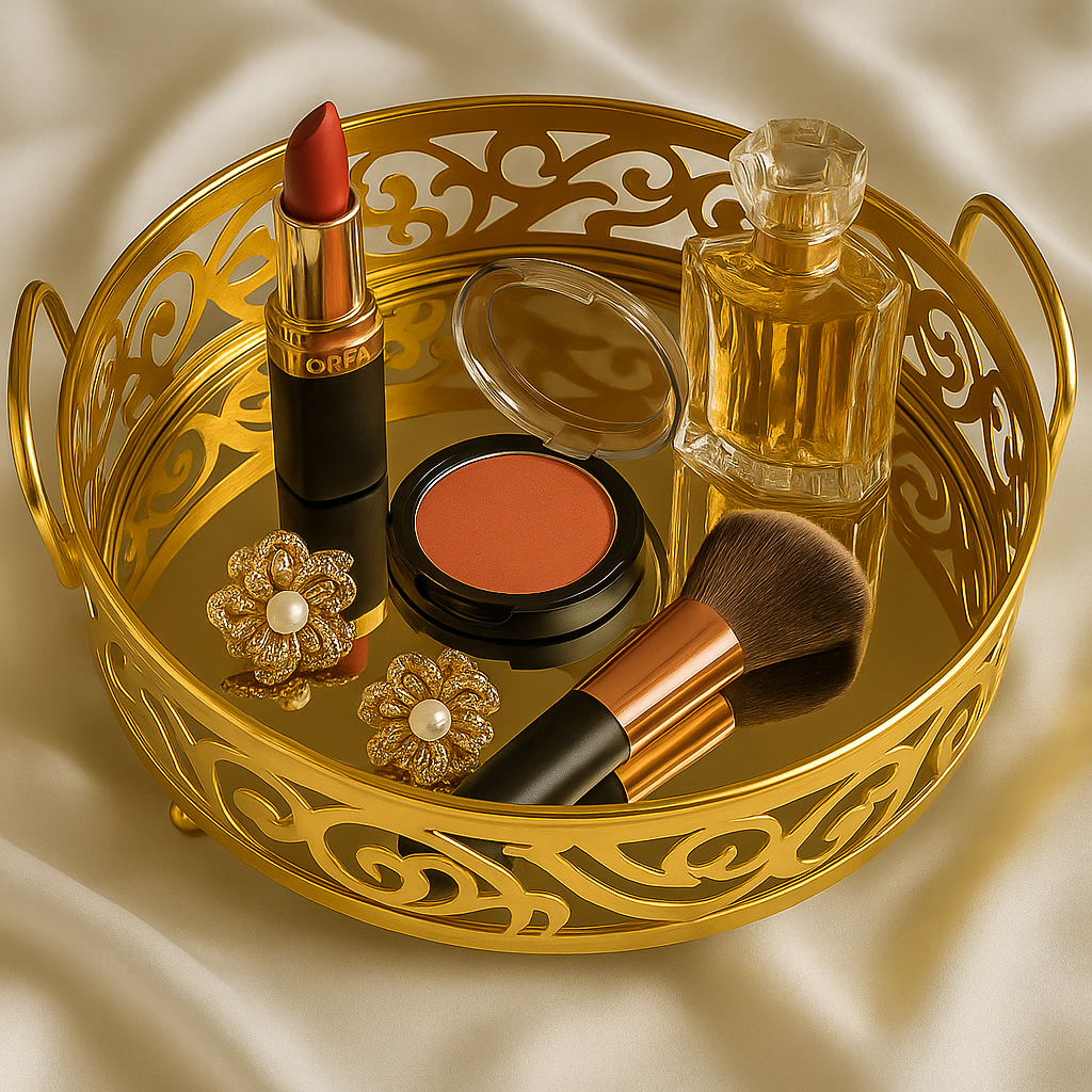 Glass Mirror Gold Luxury Storage Display Tray