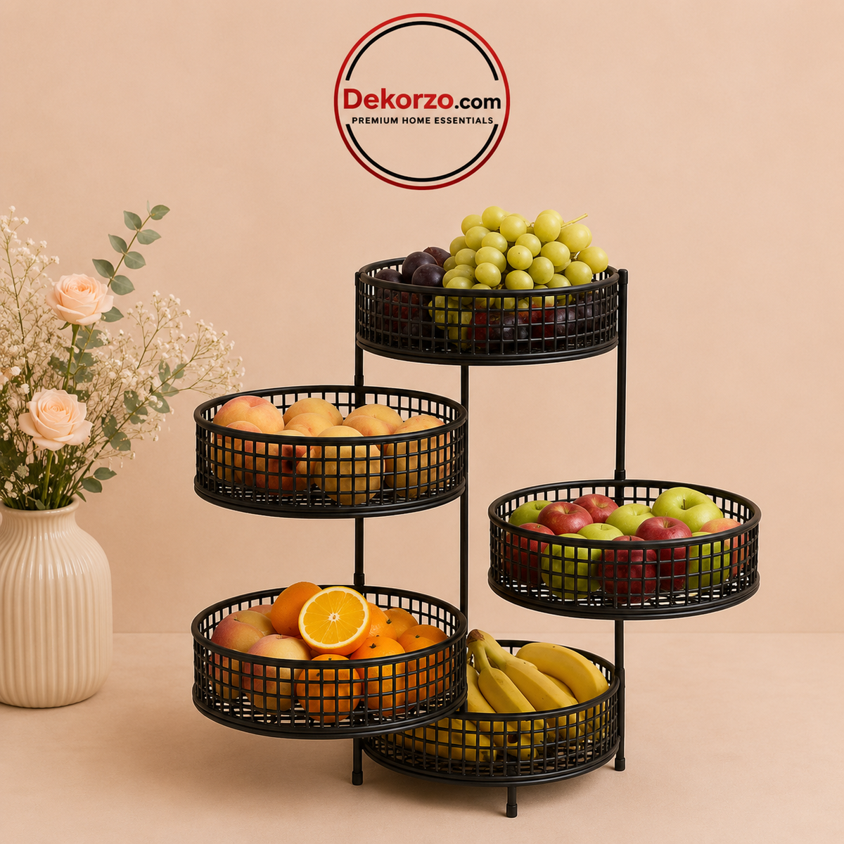 Multi Layers Rotatable Fruit Tray Stand Space Saver