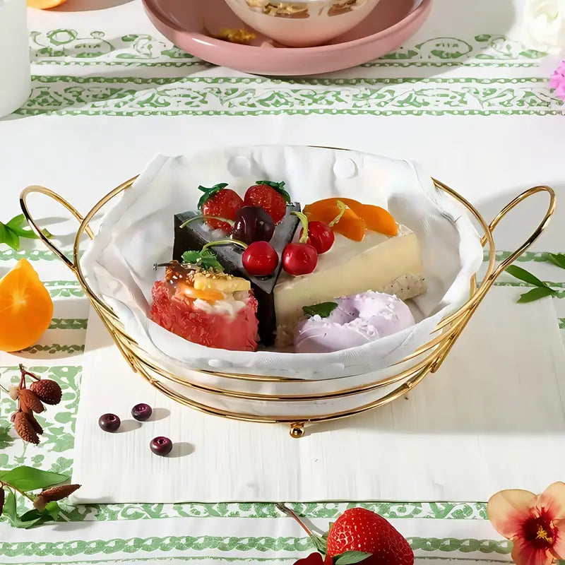 Stylish Gold Fruit Bowl for Kitchen, Iron Wire Fruit Storage Basket