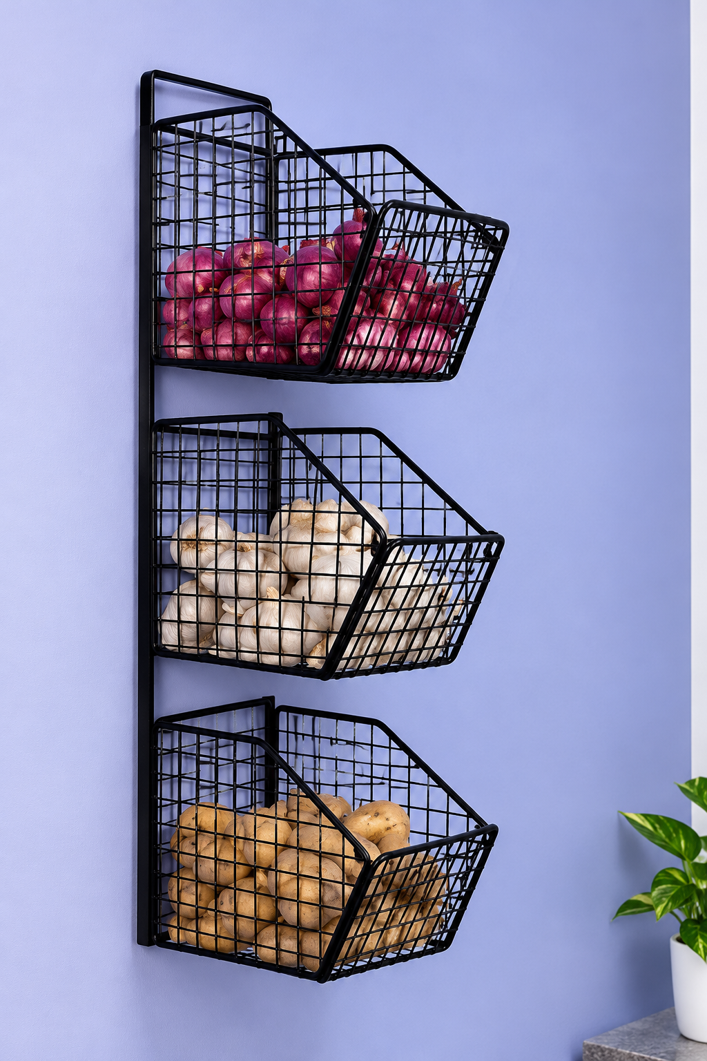 3-Tier Wall-Mounted Vegetable Storage Basket