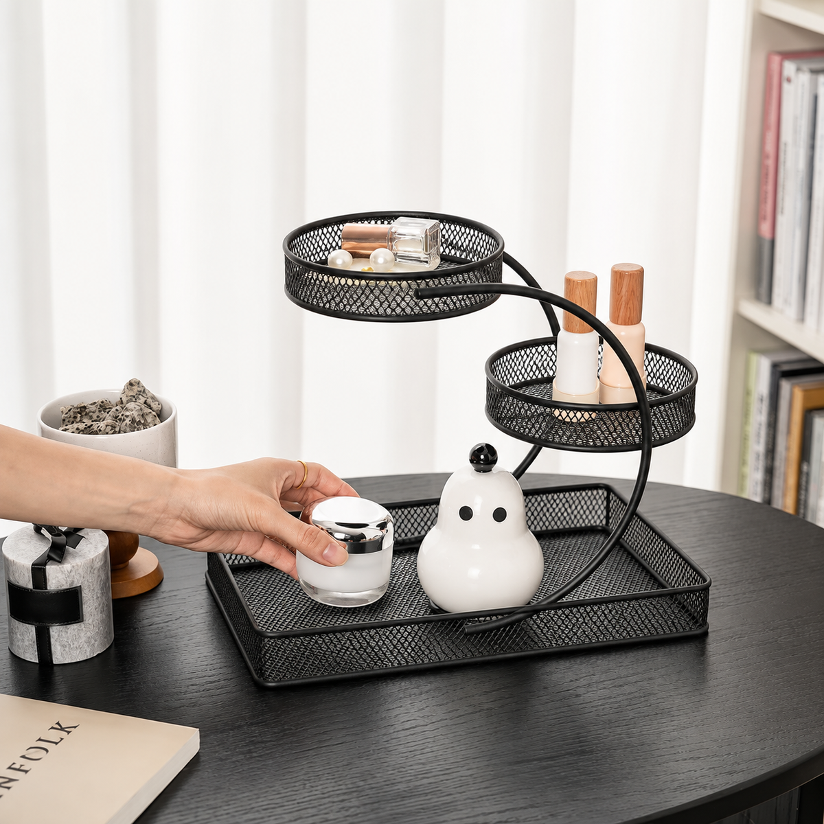 3-Tier Metal Organizer Stand with Tray – Black
