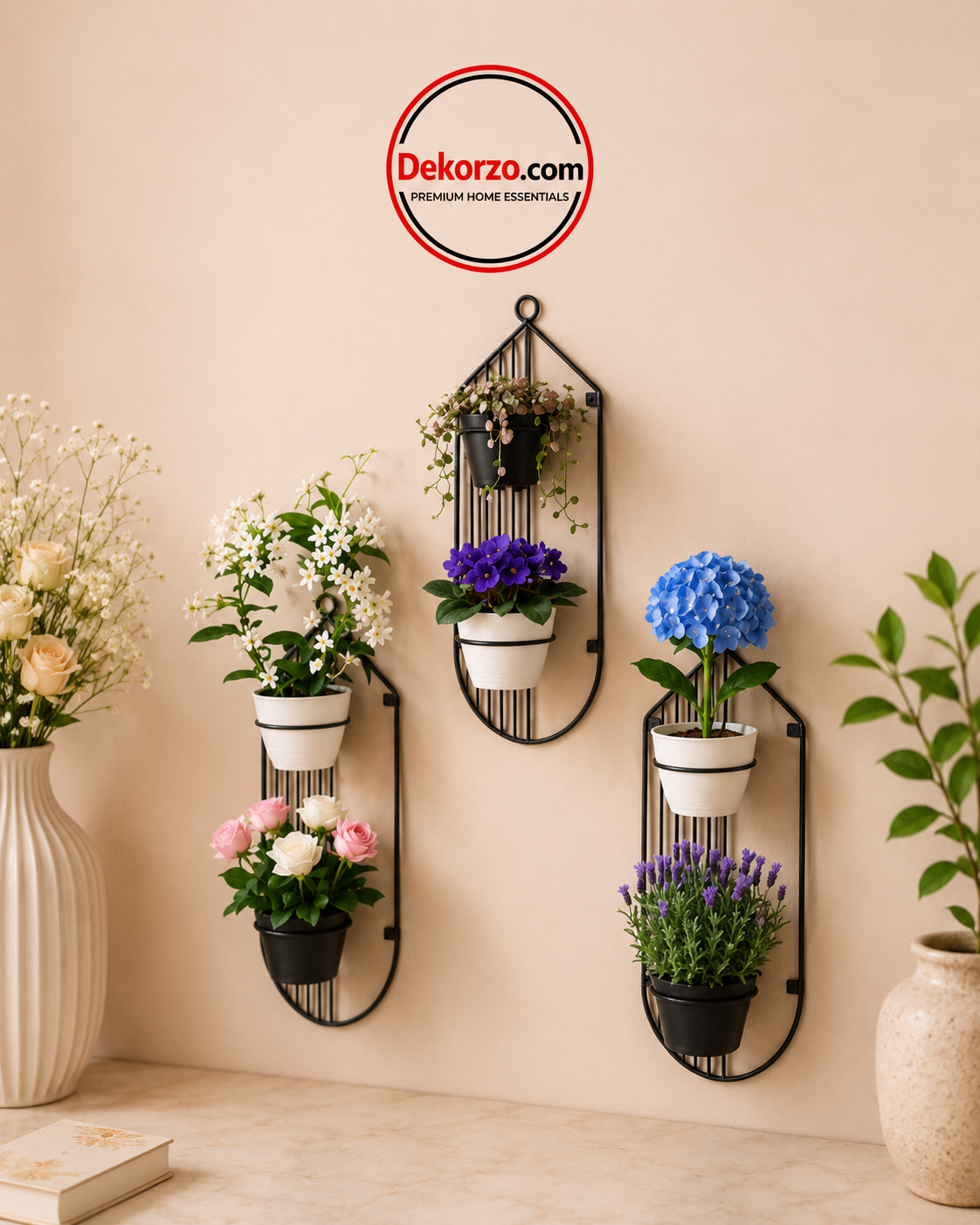 Modern Wall Mounted Plant Holder Set (3-Piece Decorative Planter Rack ...