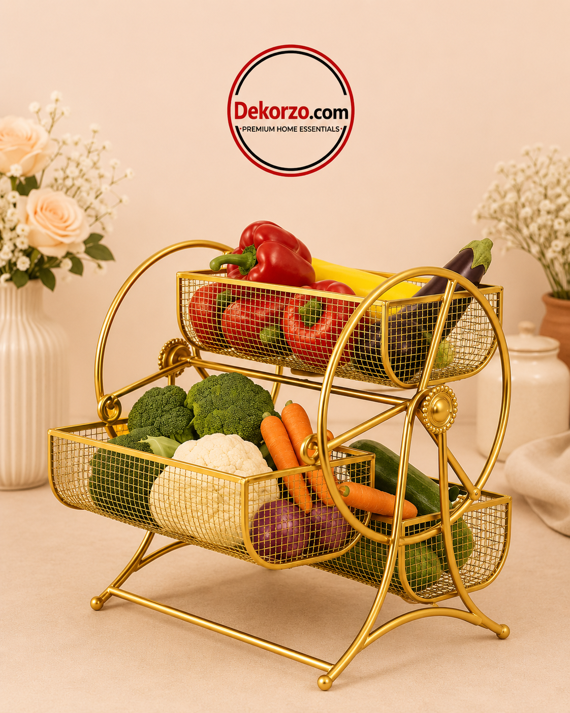 Wheel-Design Metal Fruit & Vegetable Basket