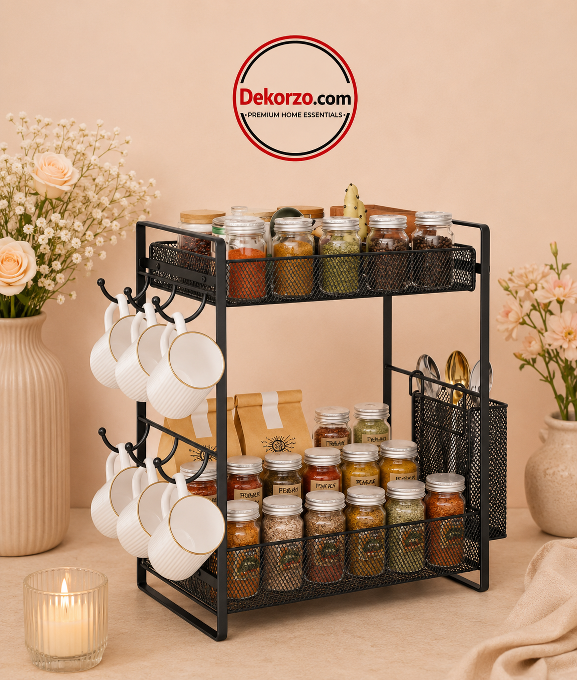 2-Tier Black Mesh Countertop Organizer