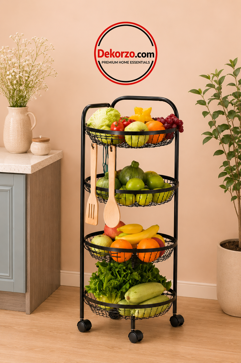 Metal Fruit & Vegetable Storage Trolley (With Wheels)