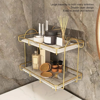2-Tier Golden Organizer - Space-Saving Bathroom Shelf for Perfume & Cosmetics