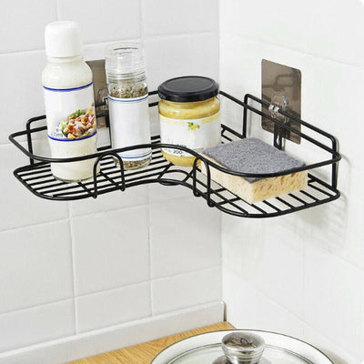3-in-1 Black Metal Organizer Set – Bathroom Shelf, Over-the-Door Hook, & Lid Rack