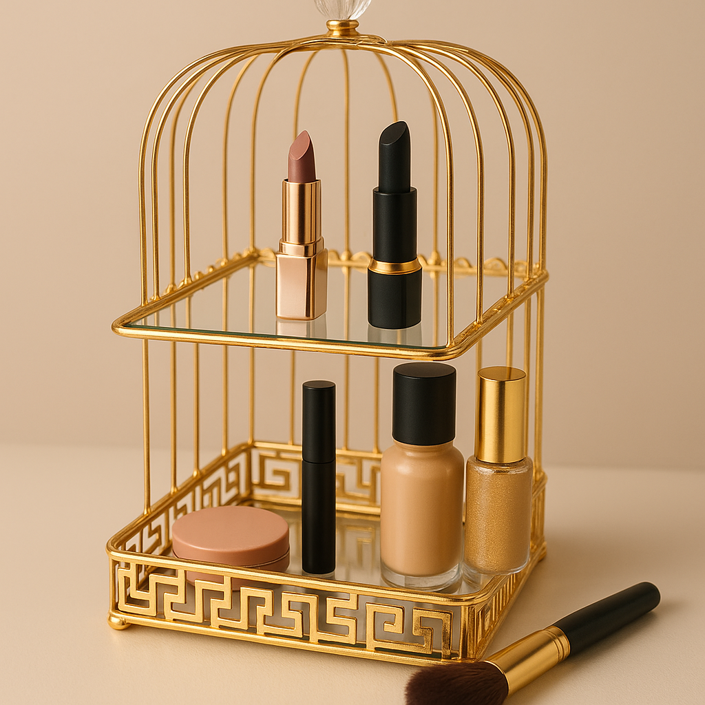 Luxury Golden Birdcage Makeup Organizer