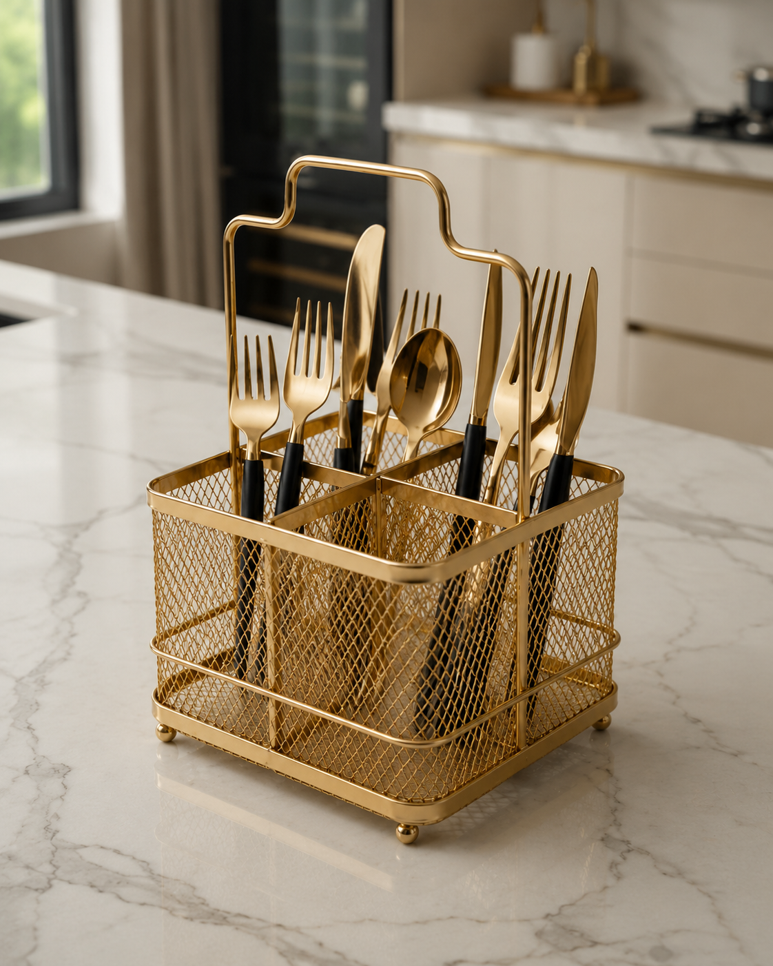 Luxury Gold Mesh Cutlery Holder & Utensil Organizer