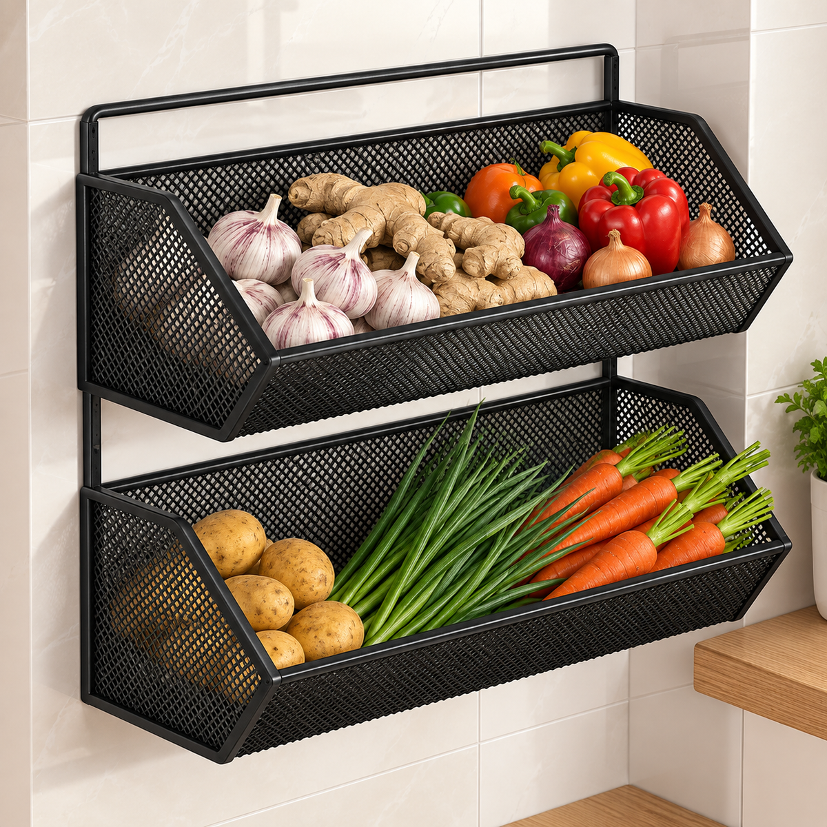 2-Tier Wall Spice Rack + Free Corner Rack | Dekorzo