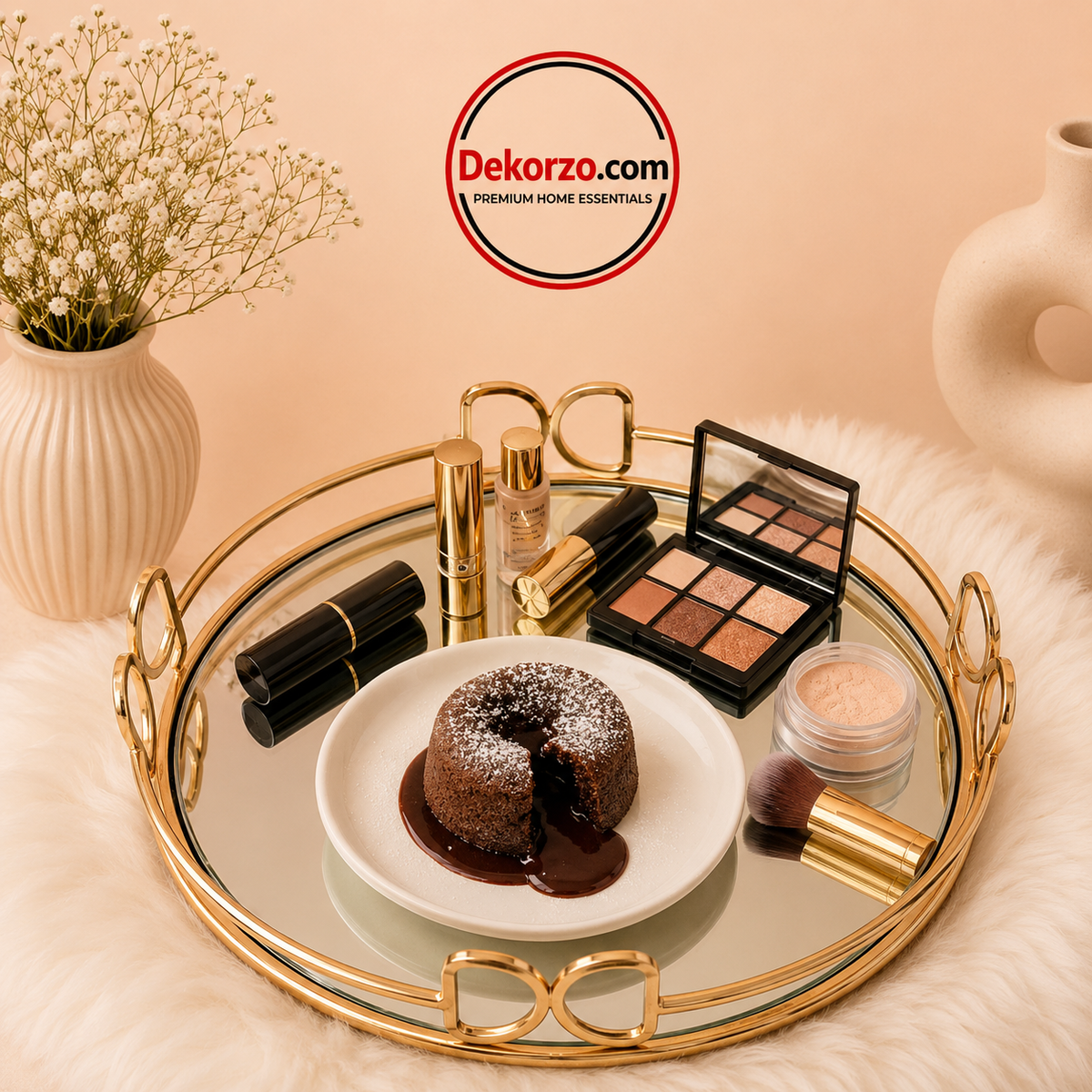 Elegant Golden Round Mirror Tray