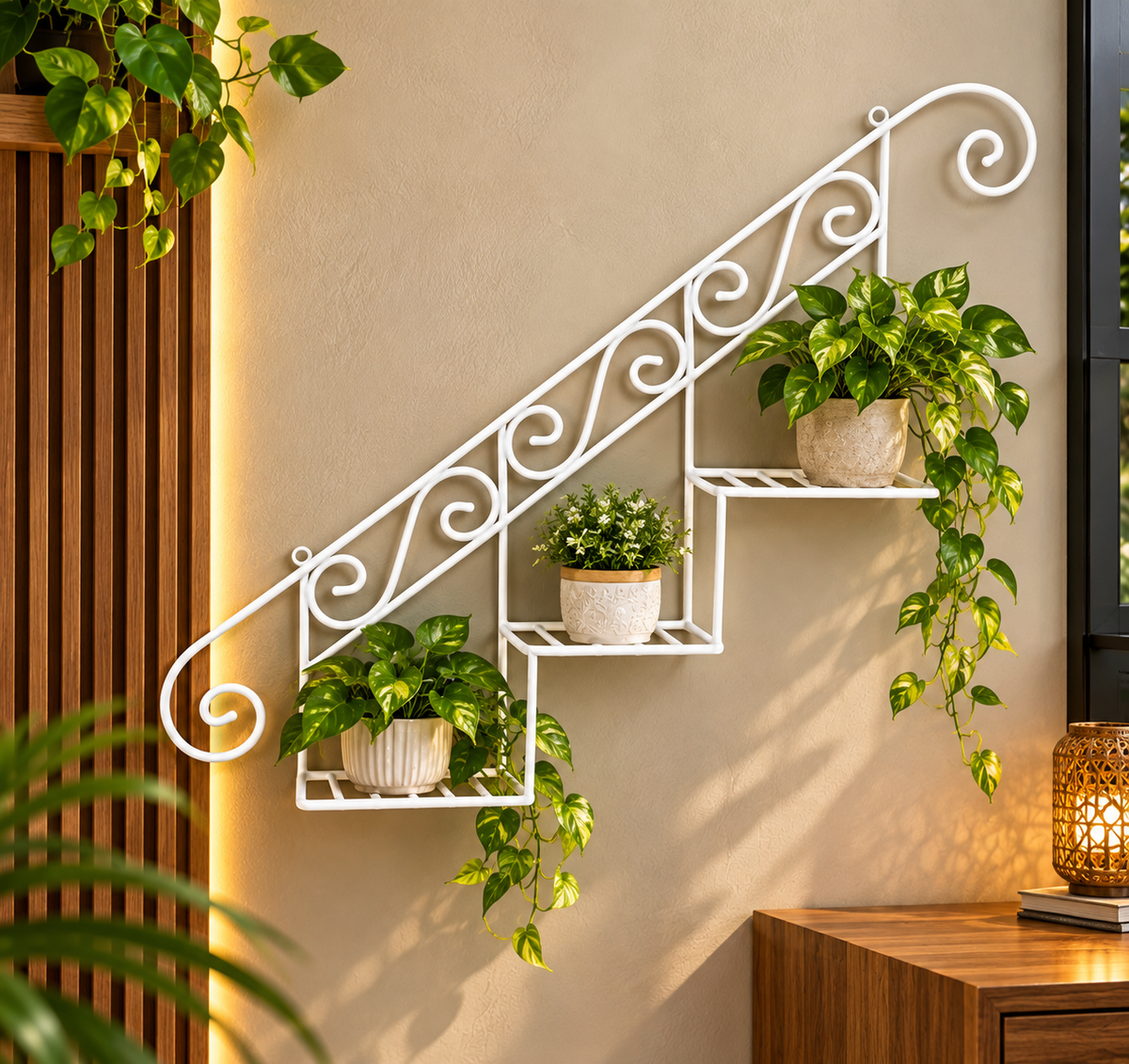 White Staircase Wall Mounted Plant Stand | 3-Tier Decorative Plant Holder