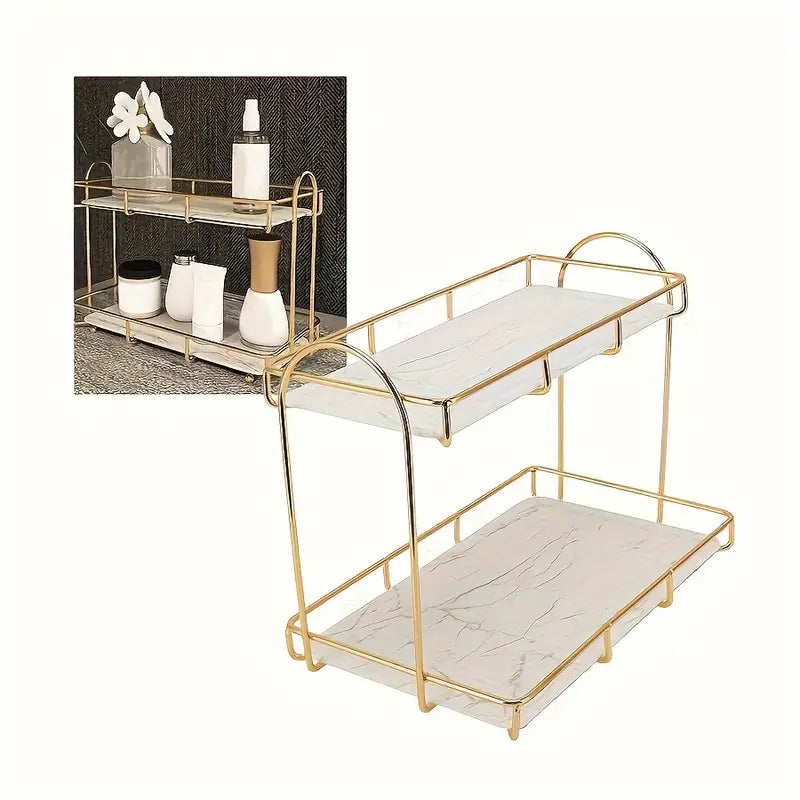 2-Tier Golden Organizer - Space-Saving Bathroom Shelf for Perfume & Cosmetics