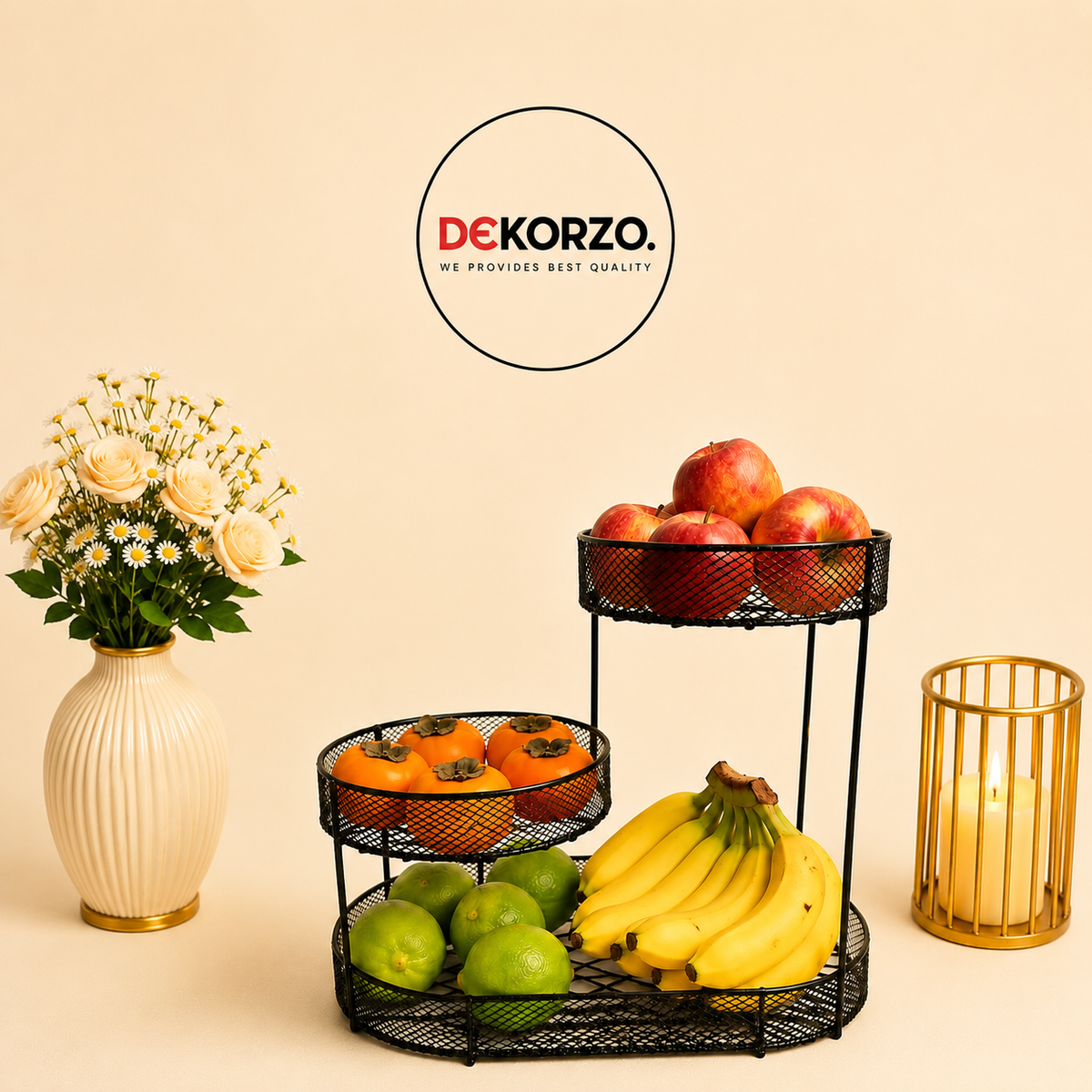 Multi-Tier Metal Fruit Basket - Large, Luxury Design