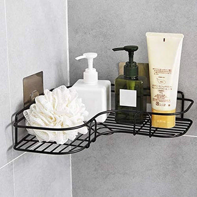 3-in-1 Black Metal Organizer Set – Bathroom Shelf, Over-the-Door Hook, & Lid Rack