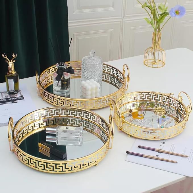 Glass Mirror Gold Luxury Storage Display Tray