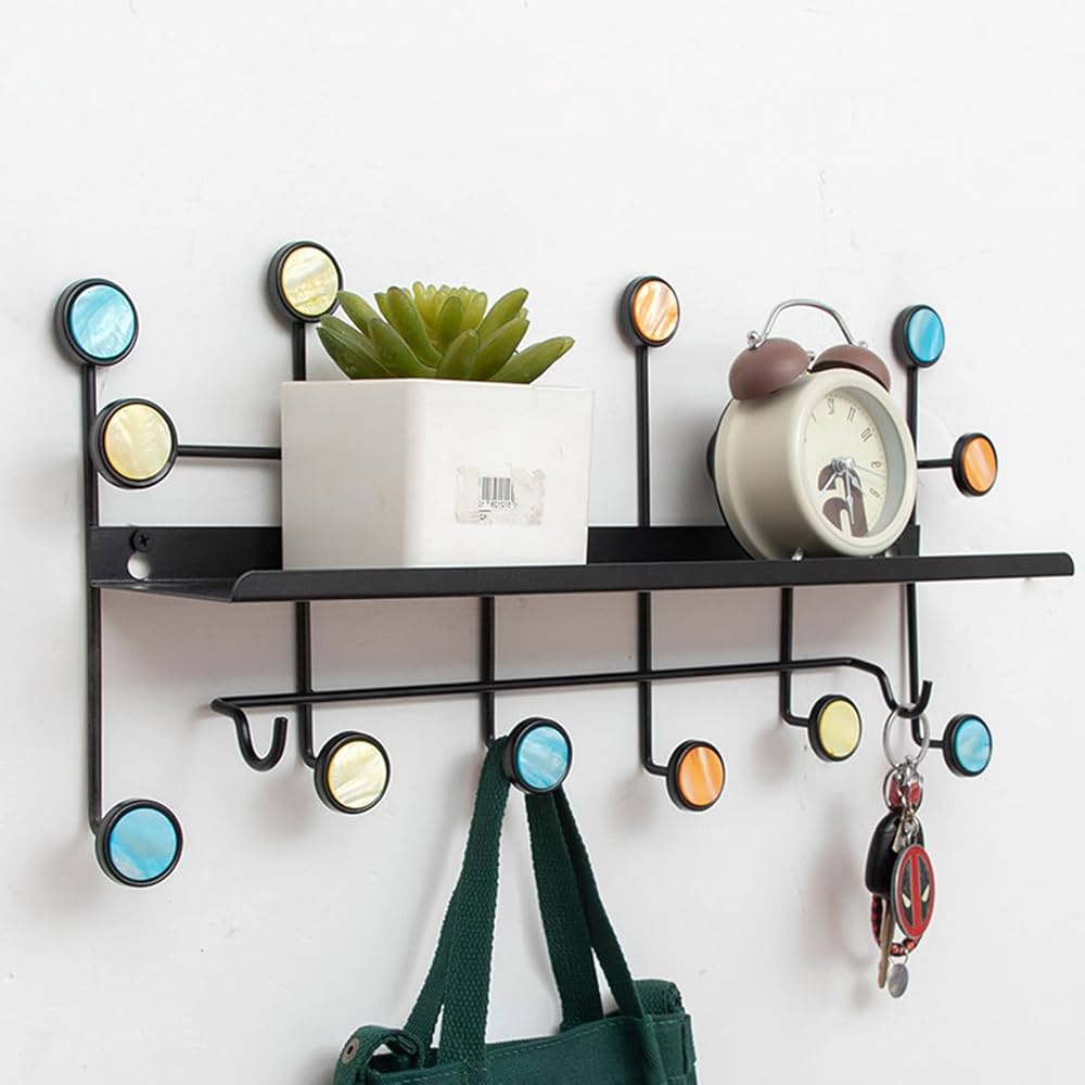 Wall Mounted Coat Rack with Shelf & Hooks