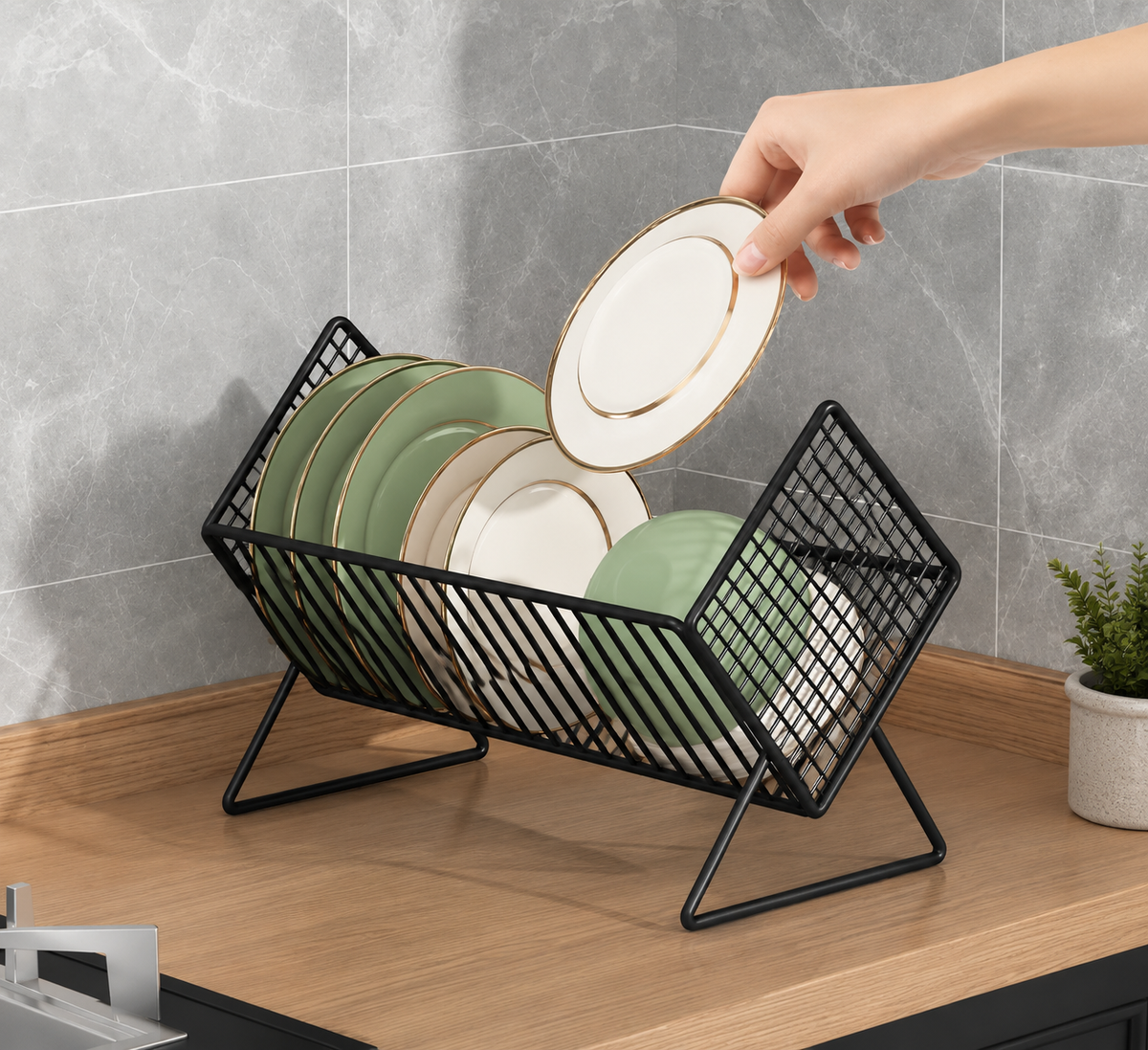 Black Metal Kitchen Dish Drying Rack – Plate & Bowl Organizer